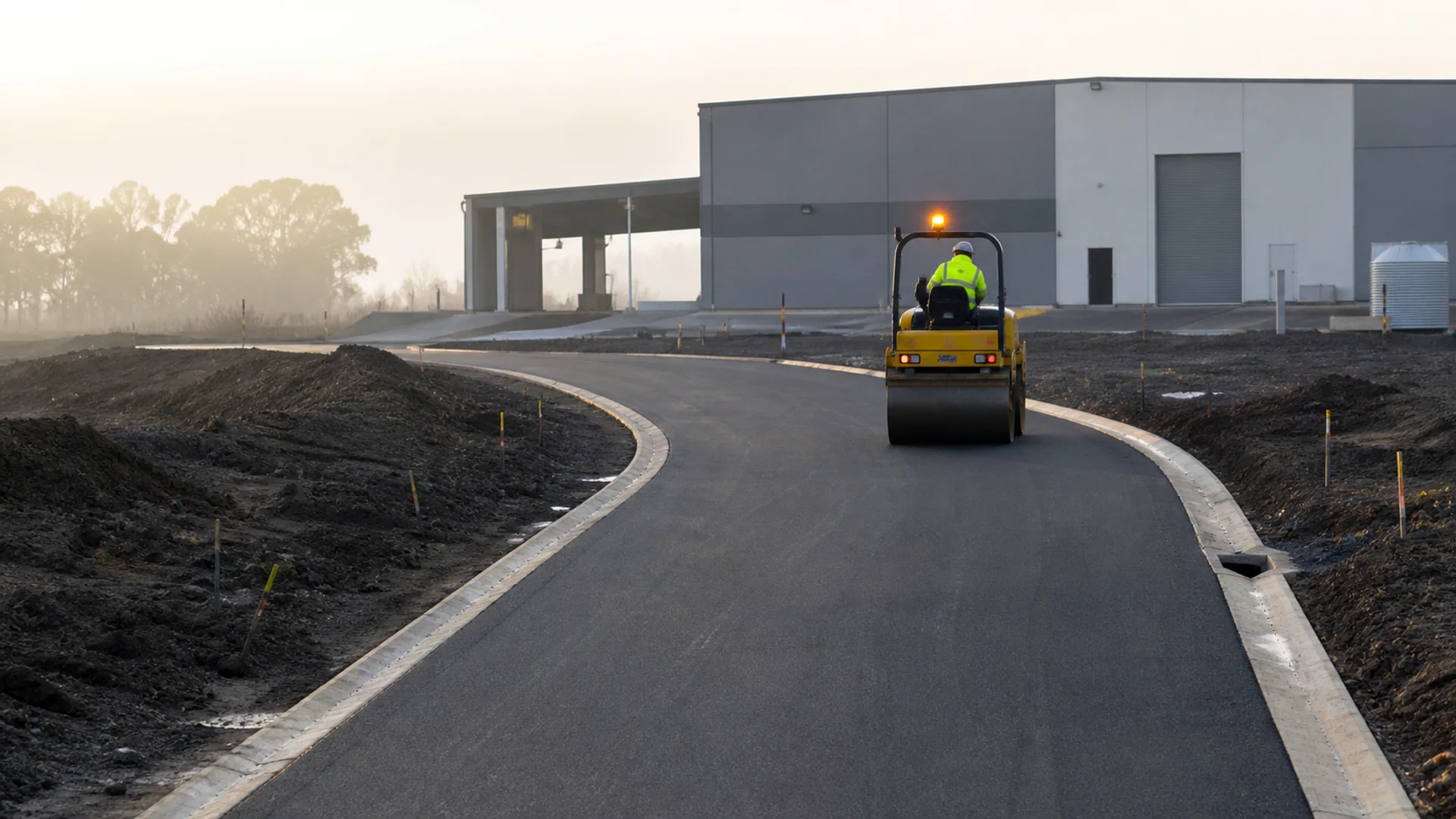 Fresh asphalt access surface at a commercial property