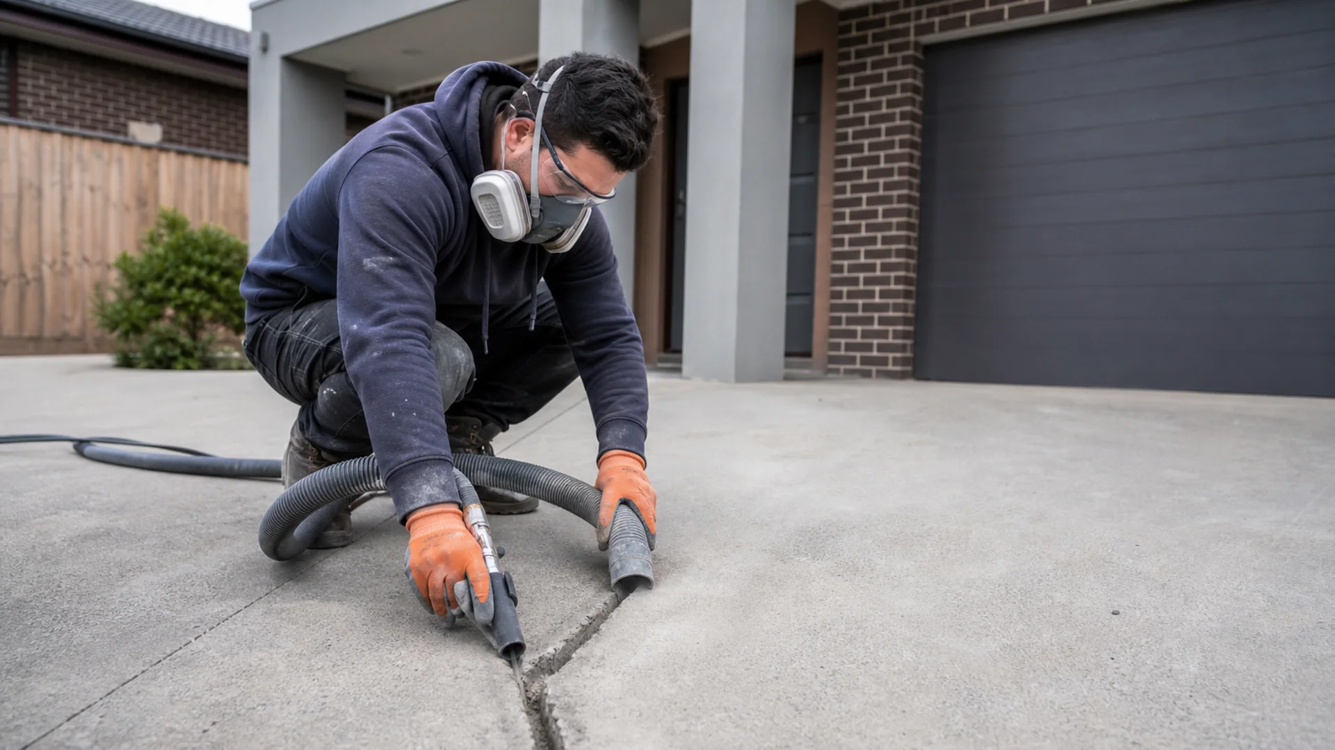 Close view of a professional concrete crack repair